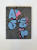BLUE MIXED LETTERS PINK BACKGROUND CONCRETE CANVAS