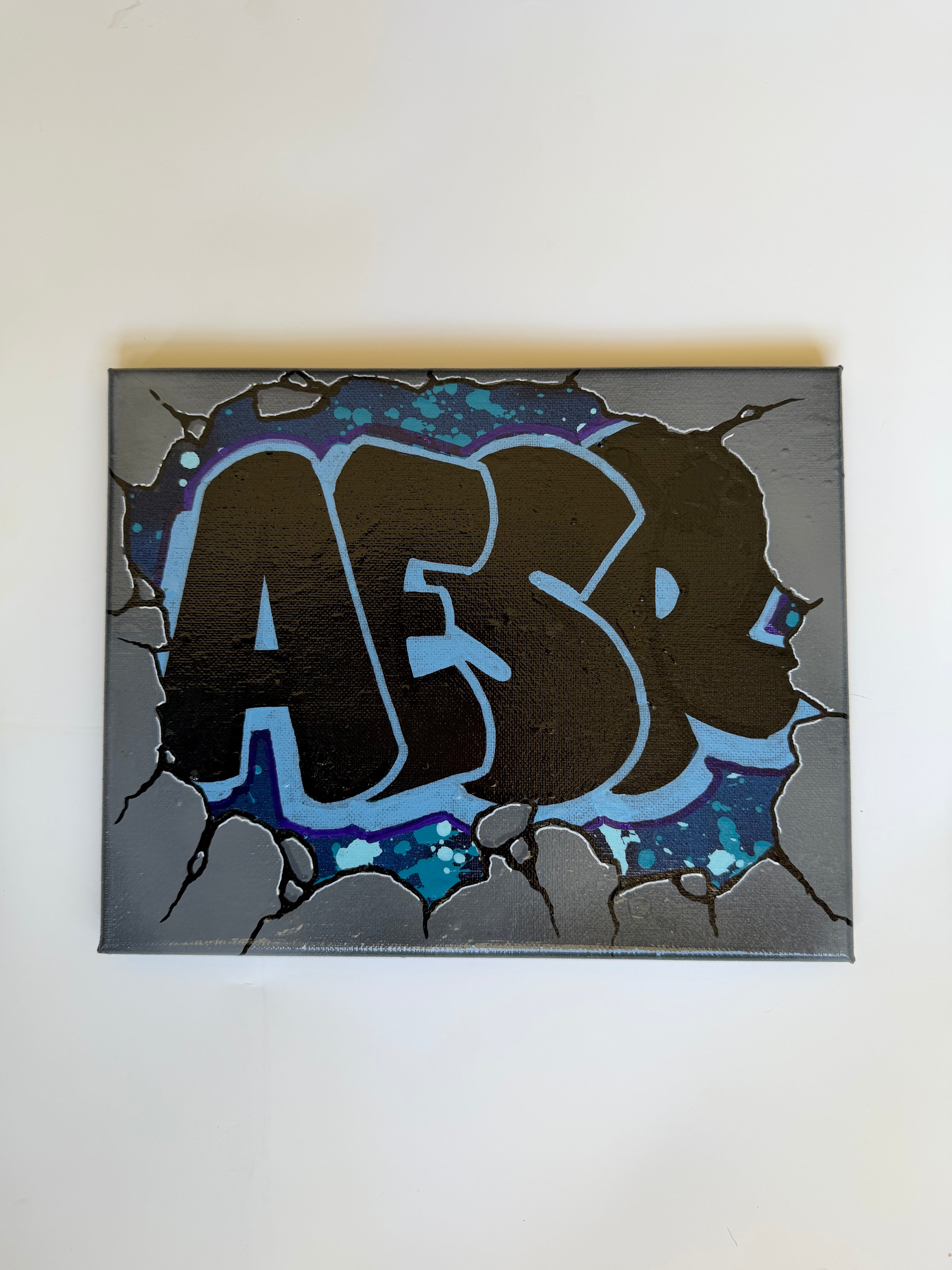BLACK STRAIGHT LETTER BLUE CONCRETE CANVAS